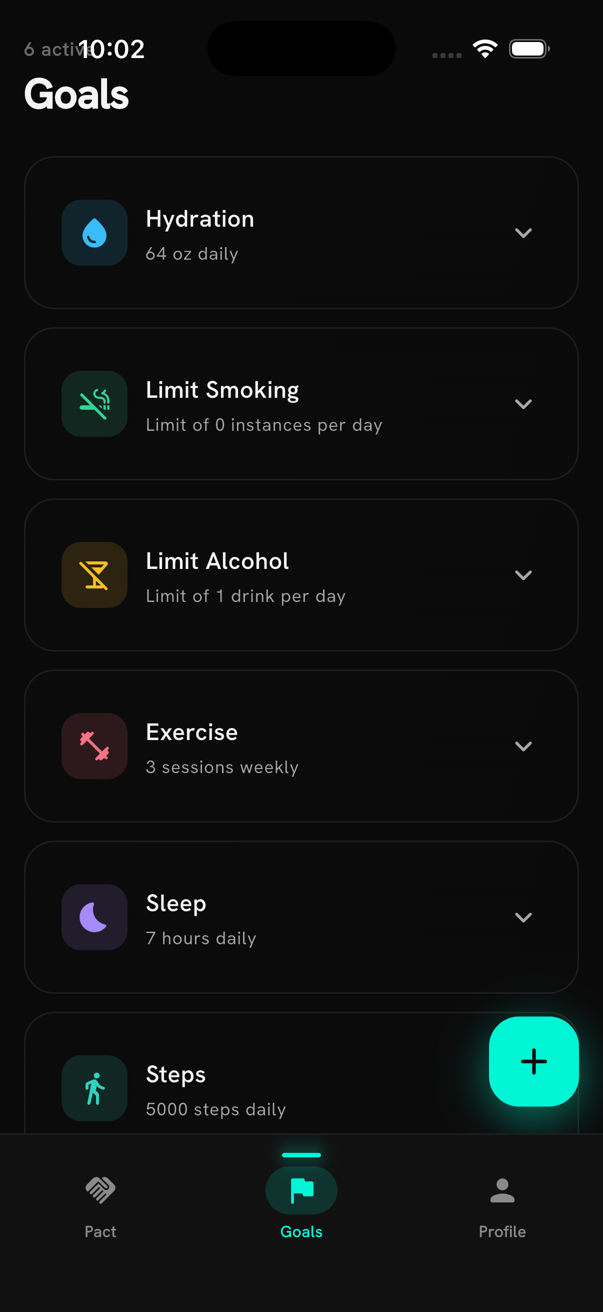 Pact goal library — habits with daily and weekly targets